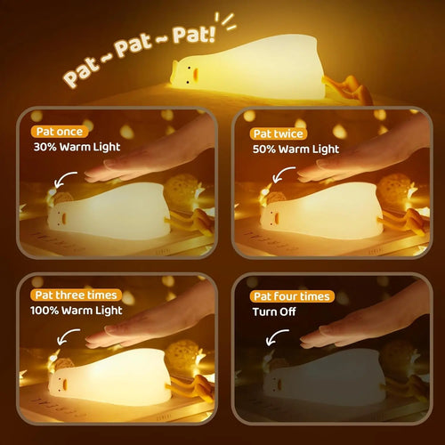 Cute Duck Night Light, 3 Brightness Levels & 30-Min Timer, Soft Silicone Phone Holder, Safe Gift for Baby, Kids, Adults